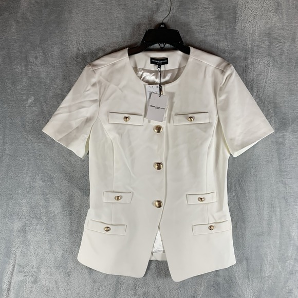 Generation Love Women's Blazer M‎ White Jacket Gold Buttons Short Sleeve Preppy